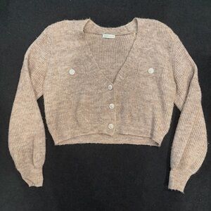 Cozy Tan Button-Up Cardigan Sweater